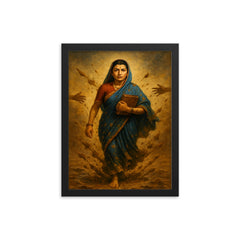 Savitribai Phule walking to school through thrown mud framed print on a plain backdrop in size 12"x16".