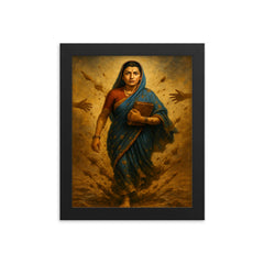 Savitribai Phule walking to school through thrown mud framed print on a plain backdrop in size 8"x10".