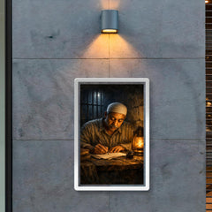 Sayyid Qutb in prison writing by dim light poster 2