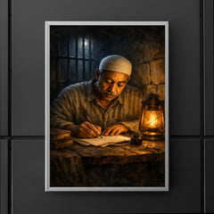 Sayyid Qutb in prison writing by dim light poster 5