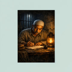 Sayyid Qutb in prison writing by dim light poster 8