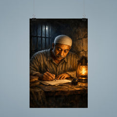 Sayyid Qutb in prison writing by dim light poster 9