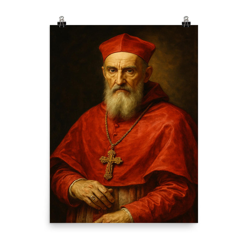 Scipione Rebiba poster on a plain backdrop in size 8