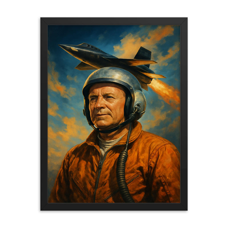 Scott Crossfield framed print on a plain backdrop in size 18