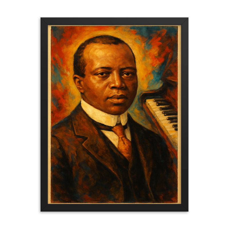 Scott Joplin framed print on a plain backdrop in size 18