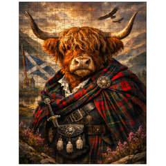 Scottish Highland cow in Jacobite tartan jigsaw puzzle