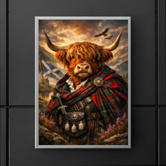 Scottish Highland cow in Jacobite tartan poster 5