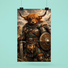 Scottish Highland cow laird in tartan armor poster 6