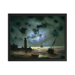 Sea Coast at Night Near the Beacon by Ivan Aivazovsky framed print on a plain backdrop in size 16"x20".