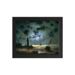 Sea Coast at Night Near the Beacon by Ivan Aivazovsky framed print on a plain backdrop in size 8"x10".