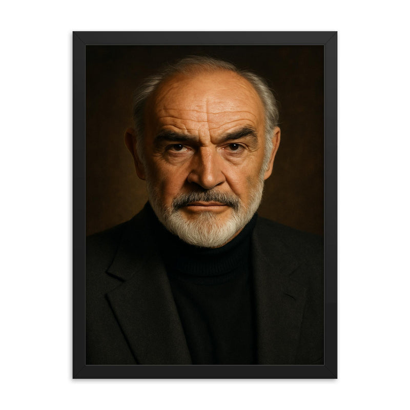 Sean Connery framed print on a plain backdrop in size 18