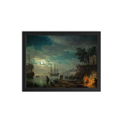 Seaport by Moonlight by Claude Joseph Vernet, 1771 framed print on a plain backdrop in size 12"x16".