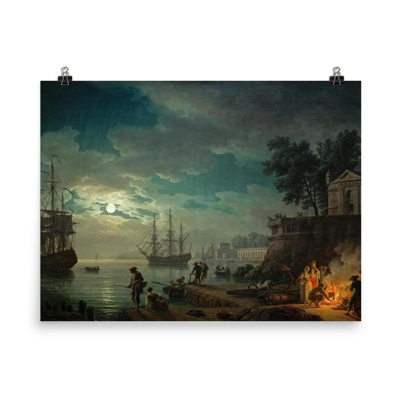 Seaport by Moonlight by Claude Joseph Vernet, 1771 poster on a plain backdrop in size 8