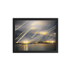 Searchlights and Anti-Aircraft Guns Over Gibraltar, November 20, 1942 framed print on a plain backdrop in size 12"x16".