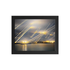 Searchlights and Anti-Aircraft Guns Over Gibraltar, November 20, 1942 framed print on a plain backdrop in size 8"x10".