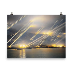 Searchlights and Anti-Aircraft Guns Over Gibraltar, November 20, 1942 poster on a plain backdrop in size 8"x10".