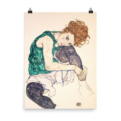 Seated Woman with Bent Knee by Egon Schiele poster on a plain backdrop in size 8"x10".