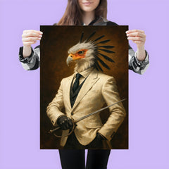 Secretary bird duelist in tailored white suit poster 3