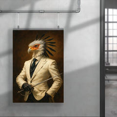 Secretary bird duelist in tailored white suit poster 4