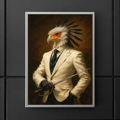 Secretary bird duelist in tailored white suit poster 5