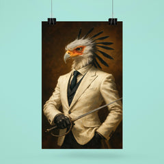 Secretary bird duelist in tailored white suit poster 6