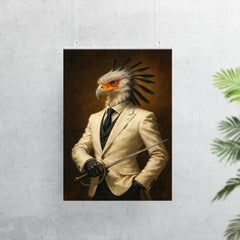 Secretary bird duelist in tailored white suit poster 7