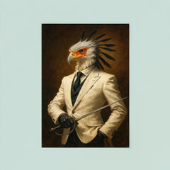Secretary bird duelist in tailored white suit poster 8
