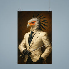 Secretary bird duelist in tailored white suit poster 9