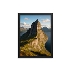 Segla Peak Senja Norway framed print on a plain backdrop in size 12"x16".