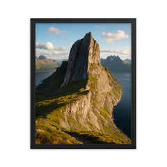 Segla Peak Senja Norway framed print on a plain backdrop in size 16"x20".