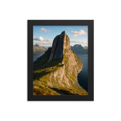 Segla Peak Senja Norway framed print on a plain backdrop in size 8"x10".