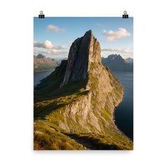 Segla Peak Senja Norway poster on a plain backdrop in size 8"x10".