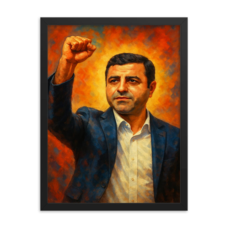 Selahattin Demirtas framed print on a plain backdrop in size 18