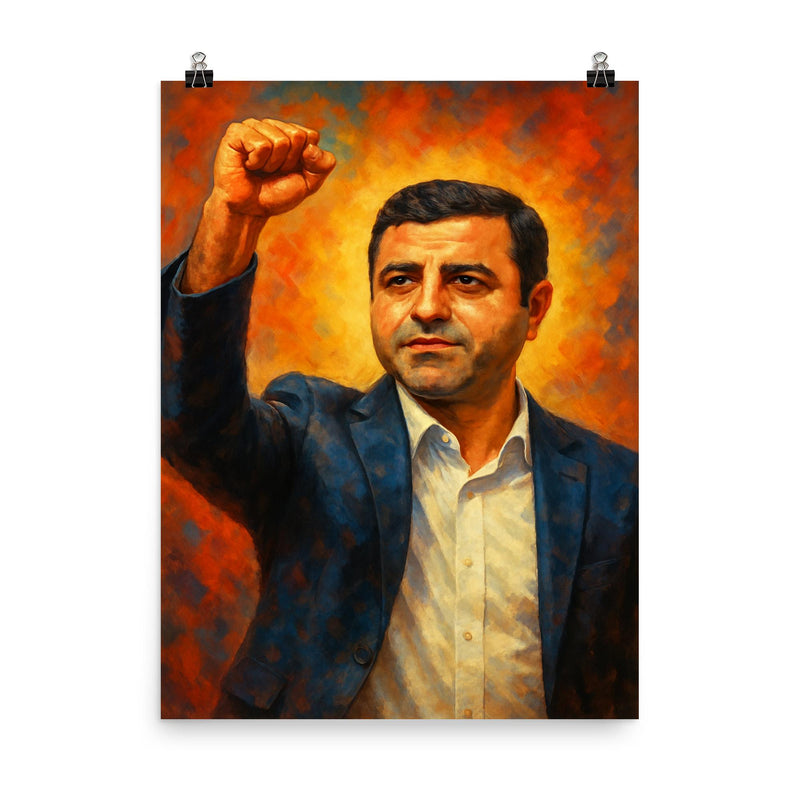 Selahattin Demirtas poster on a plain backdrop in size 8