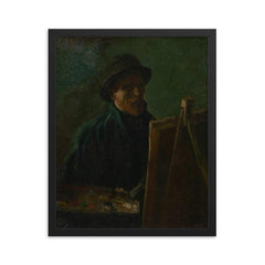 Self-Portrait as a Painter by Vincent van Gogh, 1886 framed print on a plain backdrop in size 16"x20".
