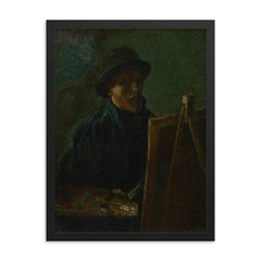 Self-Portrait as a Painter by Vincent van Gogh, 1886 framed print on a plain backdrop in size 18"x24".