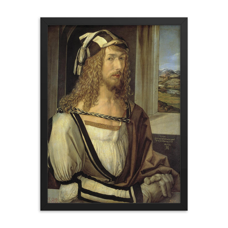 Self-Portrait by Albrecht Dürer, 1498, Museo del Prado, Madrid framed print on a plain backdrop in size 18