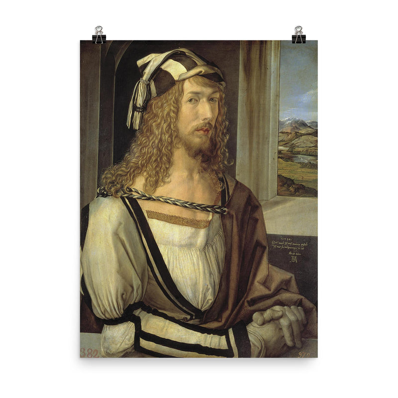 Self-Portrait by Albrecht Dürer, 1498, Museo del Prado, Madrid poster on a plain backdrop in size 8