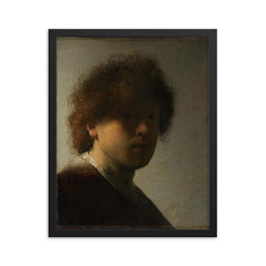 Self-portrait by Rembrandt van Rijn, c. 1628 framed print on a plain backdrop in size 16"x20".