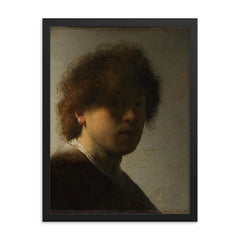 Self-portrait by Rembrandt van Rijn, c. 1628 framed print on a plain backdrop in size 18"x24".