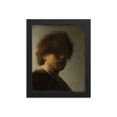 Self-portrait by Rembrandt van Rijn, c. 1628 framed print on a plain backdrop in size 8"x10".