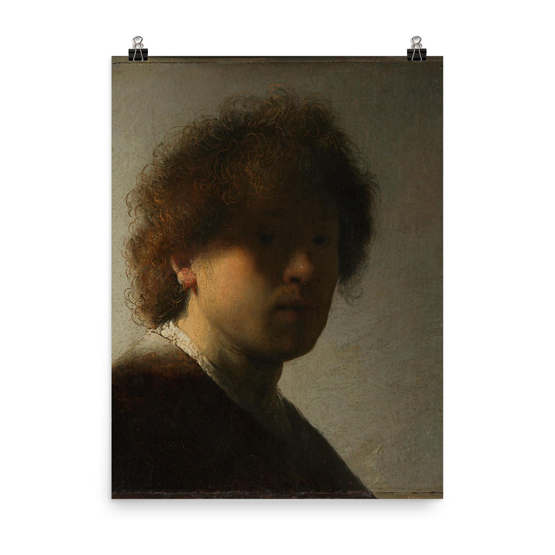 Self-portrait by Rembrandt van Rijn, c. 1628 poster on a plain backdrop in size 8