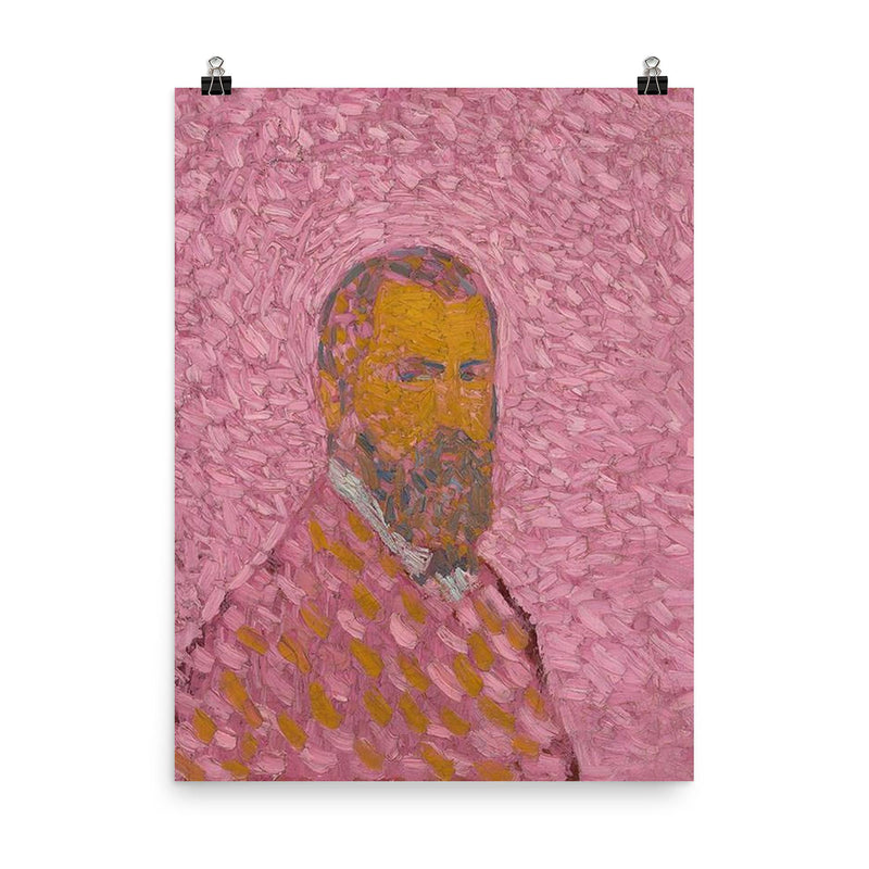 Self-Portrait in Rose by Cuno Amiet poster on a plain backdrop in size 8