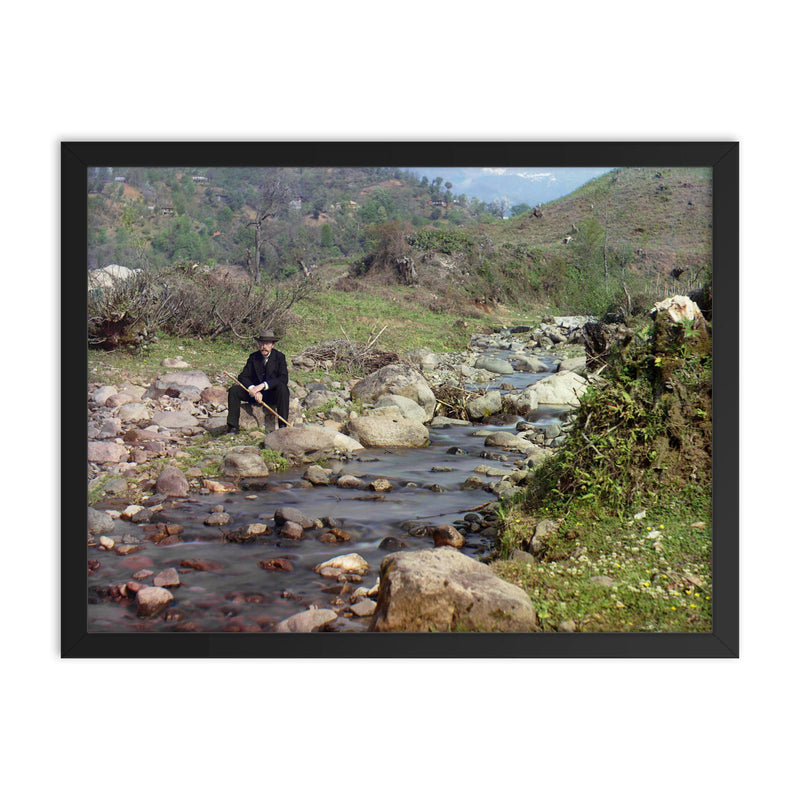 Self-Portrait of Sergey Prokudin-Gorsky, Tri-Color Composite, 1912 framed print on a plain backdrop in size 18