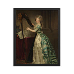 Self-Portrait with a Harp by Rose-Adélaïde Ducreux framed print on a plain backdrop in size 16"x20".