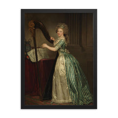 Self-Portrait with a Harp by Rose-Adélaïde Ducreux framed print on a plain backdrop in size 18"x24".