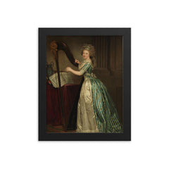 Self-Portrait with a Harp by Rose-Adélaïde Ducreux framed print on a plain backdrop in size 8"x10".
