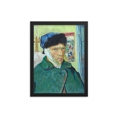 Self-Portrait with Bandaged Ear by Vincent van Gogh, 1889 framed print on a plain backdrop in size 12"x16".
