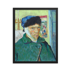 Self-Portrait with Bandaged Ear by Vincent van Gogh, 1889 framed print on a plain backdrop in size 16"x20".