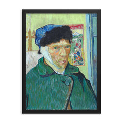 Self-Portrait with Bandaged Ear by Vincent van Gogh, 1889 framed print on a plain backdrop in size 18"x24".